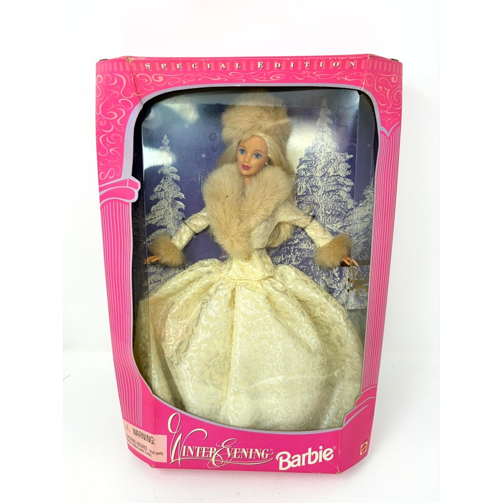 1998 Winter Evening Barbie Special Edition Doll Mattel 19218 Cream Gown Faux Fur
